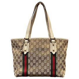 Borsa Tote Gucci - Sherry Canvas Leather Multicolore Beige