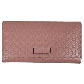 Portefeuille long Gucci Microguccissima bi-fold en cuir Shima Rose