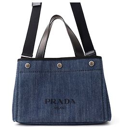 Borsa a mano Prada in denim e pelle nero blu Nero Blu