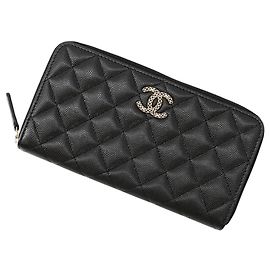 Chanel Black Grained Calfskin Long Wallet Black