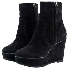 Tod's Black Suede Wedge Ankle Boots Black