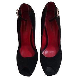 Cesare Paciotti black suede pumps with jewel heel Black