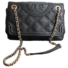 Tory Burch Sac à épaule matelassé en cuir noir Noir