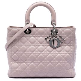 Bolso Lady Dior Satchel Large de piel de cordero Cannage Rosa Rosa