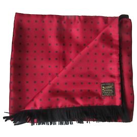 Autre Marque Duggie Imperial Tricel Red Polka Dot Silk Wool Scarf Black Red