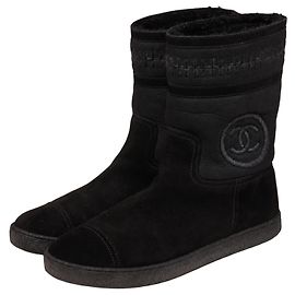Chanel Bottines d'hiver en daim noir Noir