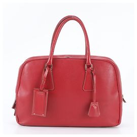 Sac Boston Tote en cuir avec logo triangle Prada Rouge