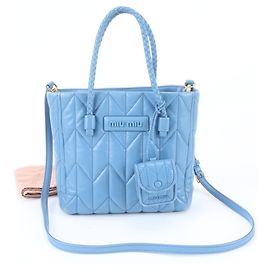 Borsa a tracolla 2-Way in pelle Nappa Trapuntato Miu Miu Blu