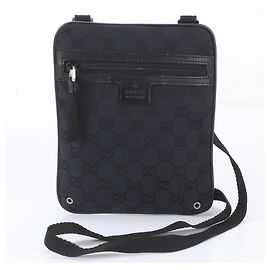 Gucci GG Canvas Leather Messenger Shoulder Tote Bag Black