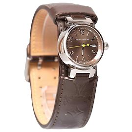 Montre Louis Vuitton Tambour Damier Ebene Cuir Marron Marron