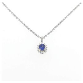 Autre Marque Collier Pt900 Pt850 Saphir Diamant Argenté
