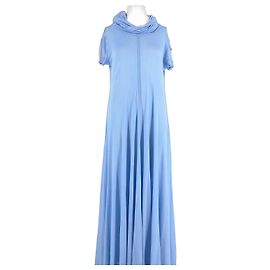 Céline Blue Turtleneck Short Sleeve Long Dress Blue