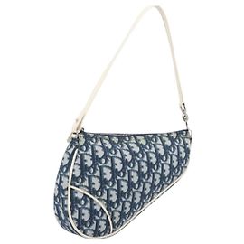 Christian Dior Trotter Canvas Saddle Pouch PVC Navy Silver Other
