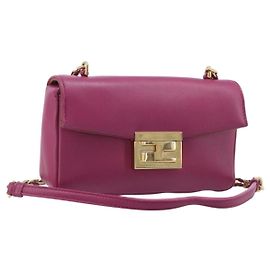 FENDI Mini Baguette Chain Shoulder Bag Leather Pink Gold 8M0315 Altro