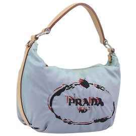 PRADA Shoulder Bag Nylon Light Blue Silver Other