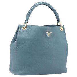 PRADA Tote Bag Leder Hellblau Gold Andere