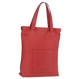 LOEWE Tote Bag Cuir Rouge Argent Autre