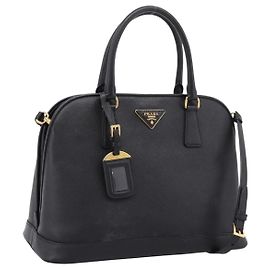 PRADA Hand Bag Safiano Leather 2way Black Gold Other