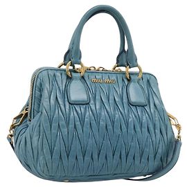 Miu Miu Matelasse Hand Bag Leather 2way Blue Gold Outro