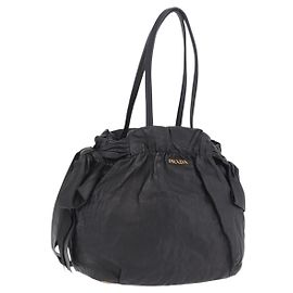 PRADA Sac Tote avec Ruban Latéral en Cuir Noir Or Autre