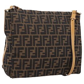 FENDI Zucca Canvas Shoulder Bag Brown Black Altro