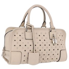 LOEWE Anagram Amazona 28 Hand Bag Leather Ivory Silver Other