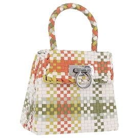 Salvatore Ferragamo Gancini Hand Bag Leather Multicolor Silver Other