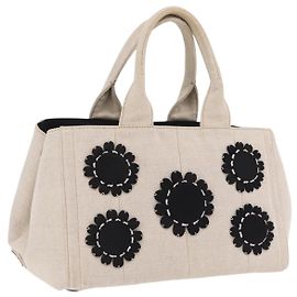 PRADA Canapa MM Hand Bag Canvas Beige Silver Altro