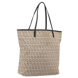 FENDI Zucchino Canvas Tote Bag Beige Silber 8BH074 Andere