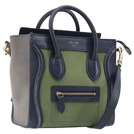 Céline CELINE Luggage Nano Shopper Sac à Main Cuir 2way Navy Gold Autre