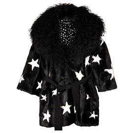 Dolce & Gabbana Pelzmantel mit Sternprint Schwarz Weiß