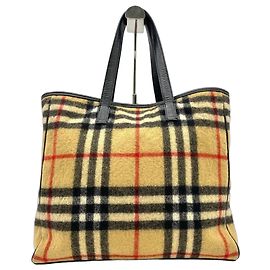 Burberry Borsa Tote in Lana e Pelle a Quadri Nero Rosso Beige