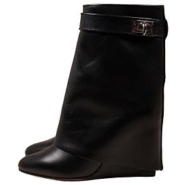 Givenchy Shark Lock Black Leather Ankle Boots Black