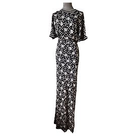 Emanuel Ungaro Printed Floral Maxi Dress Black White