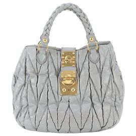 Sac cabas Miu Miu en cuir Matelassé gris Marron