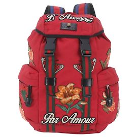 Gucci Floral Leather Backpack Red