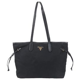 Prada Tessuto Nylon Leather Tote Bag in Black Black