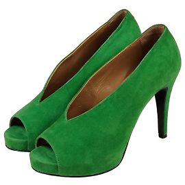 Hermès Escarpins peep-toe en daim vert Vert