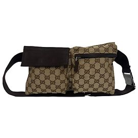 Bolsa de Ombro em Couro e Lona GG Pattern Gucci Marrom