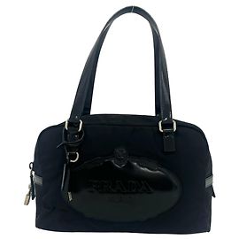 Mini borsa Boston Prada con logo impresso Nero
