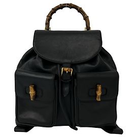 Gucci Vintage Bamboo Leather Backpack Black