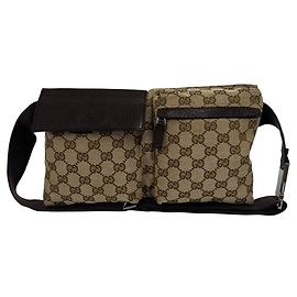 Sac à épaule en cuir et toile GG Pattern Gucci Marron