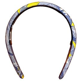 Hermès Seiden-Haarband Weiß Blau Grau Gelb