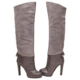 Bottes hautes Sergio Rossi en daim gris et cuir de python Gris