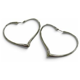 Autre Marque Tiffany Open Heart Hoop Earrings Silvery