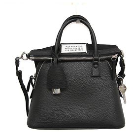 Maison Martin Margiela Maison Margiela Handtasche aus schwarzem Leder und Canvas Schwarz