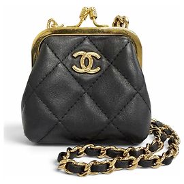 Bolsa de Ombro Chanel Coco Mark Mini Chain em couro de cordeiro matelassé Preto