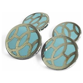 Hermès Hermes H-Lift Circle Cufflinks Silvery Light blue