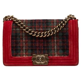 Chanel Coco Mark Boy 25 Chain Shoulder Bag Red