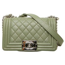Sac à épaule Chanel Matelassé Coco Mark Boy Chain Vert Vert olive